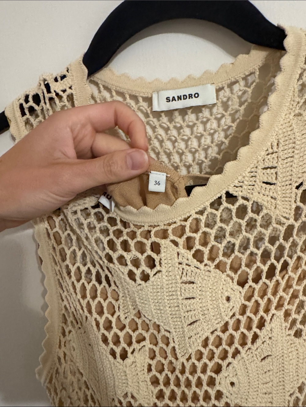 Sandro Crochet Fish Motif Dress in Cream - Picture 5 of 5